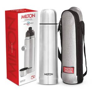 lot 6444 image: Milton Thermosteel Flip Lid 1000, Double Walled Vacuum Insulated Thermos 1000 ml  34 oz  1 Ltr  24 Hours Hot and Cold Water Bottle with Cover, Stainless Steel, BPA Free,Leak Proof  Silver