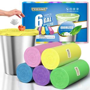 lot 6458 image: T.FORING 6 Gallon Trash Bags Colored 0.94 Mil Thick - 150 Count Medium Garbage Bags for Bathroom, 22 Liter Plastic Wastebasket Liners for Home Office Kitchen