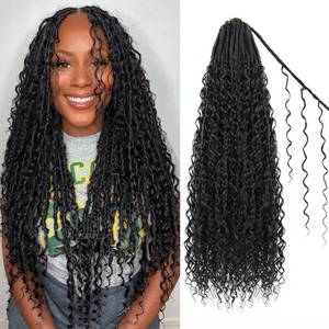 lot 6463 image: Haftaluv Boho Faux Locs Crochet Hair 9 Packs Long Goddess locs 24 Inch Boho Soft Locs With Curly Ends Pre Looped Bohemian River Loc Crochet Hair For Women (24 inch,1B)