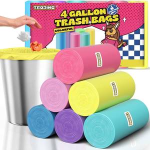 lot 6466 image: T.FORING 150 Count 4 Gallon Small Trash Bags - Colored Bathroom Garbage Bags Unscented Leak-proof, 15 Liter Plastic Wastebasket Can Liners for Office Bedroom Toilet and Car