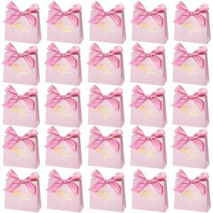 lot 6468 image: Lewtemi 80 Pack Small Thank You Gift Bags Boxes Mini Favor Gift Bags with Bow Ribbon Treat Boxes for Wedding Baby Shower Party Bridesmaid Celebration(Classic Style,Pink Ribbon)