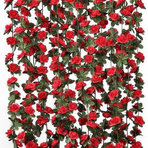 lot 6476 image: KHOYIME 9 Pack 72 FT Artificial Flower Garland, Fake Red Roses Vines Silk Flowers Faux Plastic Outdoor Hanging Floral Ivy Garland Decoration for Wedding Arch Bedroom Home Wall Backdrop Room Decor