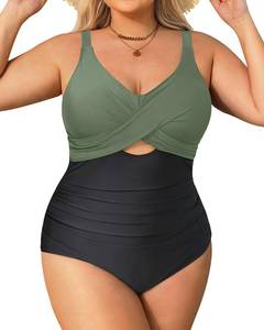 lot 6495 image: Daci Green Black Plus Size One Piece Swimsuits - Tummy Control Bathing Suit for Women Cutout Swimwear 18W
