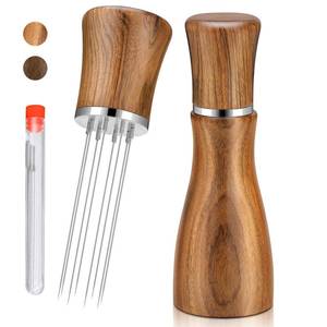 lot 6497 image: WDT Espresso Tools, Espresso Distribution Tools,Extra 8x0.4mm 304 Stainless Steel Needles Espresso Coffee Stirrer,Natural Wood Handle and Stand