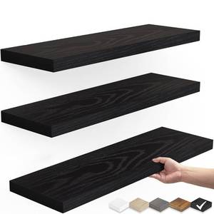 lot 7561 image: BAYKA Floating Shelves for Wall, Wall Mounted Rustic Wood Shelves for Bathroom, Bedroom, Living Room, Kitchen, Hanging Shelf for BooksStorageRoom Decor with 22lbs Capacity (Black, Set of 3, 15.7in)