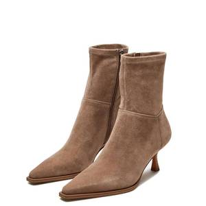 lot 9004 image: Atsroel Brown Suede Fall Boots For Women Side Zip Ankle Boots Pointed Toe Mid Calf Boots Comfy Kitten Heel Boots Dressy Short Boots