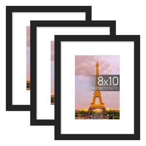 lot 9014 image: upsimples 8x10 Picture Frame Set of 3, Made of High Definition Glass for 5x7 with Mat or 8x10 Without Mat, Wall Mounting Photo Frames, Black