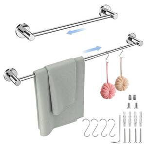 lot 9017 image: Adjustable Single Bath Towel Bar 16 to 27.6 Inch,ZUEXT Chrome Finished Stainless Steel Towel Holder Hanger,Retractable Wall Mounted Towel Rail for Bathroom Kitchen,1 Tube Towel Rail Rack wS Hooks