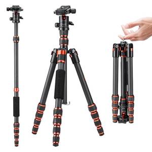 lot 9020 image: K&F Concept 60 inch Carbon Fiber Camera Tripod,Super Lightweight Compact Travel Tripod with 360 Degree Ball Head,Quick Release Plate,Detachable Monopod 8KG Load Capacity for SLR DSLR C225C0 (BA225)