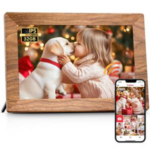 lot 9022 image: Frameo 10.1 Digital Picture Frame, Smart WiFi Digital Photo Frame with 1280x800 HD IPS Touch Screen 32GB Memory Auto-Rotate Wall Mounted, Share PhotosVideos from Phone Anywhere(Brown Wood)