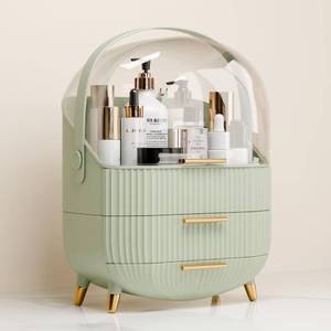 lot 9038 image: lurcns Makeup Organizers and Storage, Make up Organizer for Vanity Cosmetics Skincare Organizers With Lid and Drawers Display Cases for Countertop��Light Green��