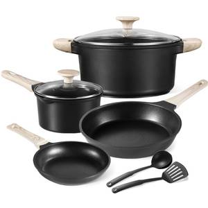 lot 9039 image: CAROTE 8pcs Pots and Pans Set Non Stick, Black Nonstick Cookware Set, Kitchen Pot and Pan Set with Lids, Frying Pan,Induction Cookware, Pan Set