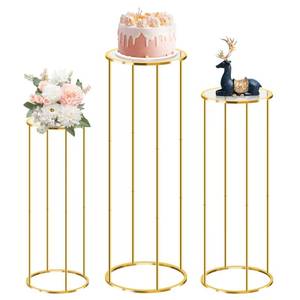 lot 9040 image: tagotry 3PCS Gold Metal Cylinder Pedestal Stands - Round Plant Display Columns for Party Decor, Floral Arrangements, Vase Displays, Birthday Wedding Backdrop Decorations
