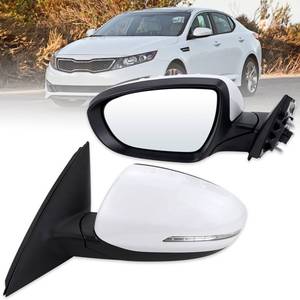 lot 9042 image: Lqito Left Driver Side Mirror Compatible With 2011 2012 2013 Kia Optima With Manual Folding Power Glass Turn Signal White Replace#876102T110(5Pins)