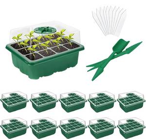 lot 9050 image: XCRUI 10Pack Seed Starter Tray with Humidity Adjustment Domes and Base Growing Germination Tray Kit with 120Cell Tray,Plant Starter Kit and Gardening Plant Germination Kit for Seed Growing Starting