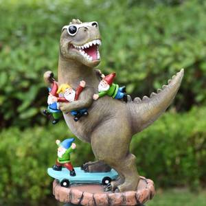 lot 9060 image: ACHYHAVIN Garden Statue Outdoor Decoration, Cool Dinosaur Play Skateboard with Gnomes Figurines, Indoor Outdoor Decor Art for Patio Lawn Yard, Housewarming Garden Gift��