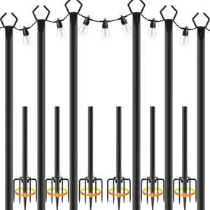 lot 9061 image: 6 Pack 10 ft Heavy Duty Metal String Light Poles Adjustable Outdoor Lighting Stand for Patio,Backyard,Garden,Party & Wedding Rustproof & Sturdy with Hooks