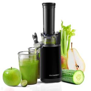 lot 9064 image: Elite Gourmet EJX600 Compact Small Space-Saving Masticating Slow Juicer Cold Press Juice Extractor, Nutrient and Vitamin Dense, BPA-Free Tritan, Easy to Clean, 16 oz Juice Cup, Charcoal Grey