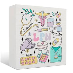 lot 10222 image: Nrleey Nurse Lpn Wooden Signs - Funny Lpn Gifts Wooden Box Sign, Nurse Office Decor, Nursing Student Gifts, 5 X 5 Inches