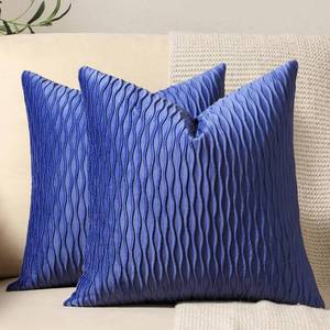 lot 10230 image: DEZENE 22x22 Blue Throw Pillow Covers 2 Pack Original Striped Velvet Square Decorative Pillow Cases for Farmhouse Couch