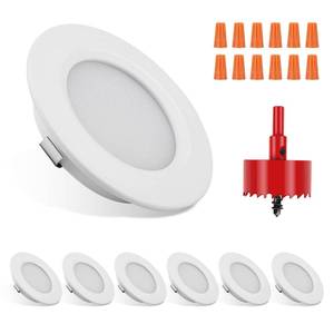 lot 10241 image: RVZONE 6 Pack RV Boat Recessed Ceiling Light 12 Volt LED Lights Super Slim LED Panel Light with Hole Puncher DC 12V 3W Full Aluminum Downlights (Warm Light)