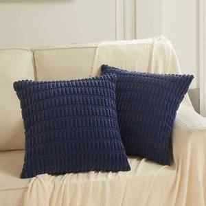 lot 10245 image: Fancy Homi 2 Packs Navy Blue Decorative Throw Pillow Covers 16x16 Inch for Living Room Couch Bed Sofa, Soft Corduroy Square Cushion Case 40x40 cm, Rustic Modern Farmhouse Boho Home Decor