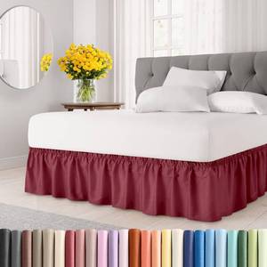 lot 10249 image: Wrap Around Dust Ruffle Bed Skirt - Burgundy - for King Size Beds with 15 Inch Drop - Easy Fit Elastic Strap - Adjustable Pleated Bedskirt wBrushed Fabric Wrinkle Free - for Women, Men, Kids & Teens