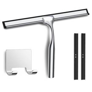 lot 10253 image: All-Purpose Shower Squeegee with Adhesive Hook for Cleaning Bathroom Glass Doors Car Window Mirrors and Tile Wall, Stainless Steel Handheld Glass Water Wiper Cleaner Removal Scraper Tool (Sliver, 10)