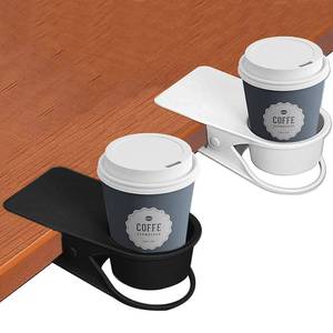 lot 10255 image: 2PCS Drinking Cup Holder Clip, Kalolary Desk Bottle Cup Stand DIY Glass Clamp Storage Saucer Clip Water Coffee Mug Holder Saucer Clip Design for Home & Office, Black & White