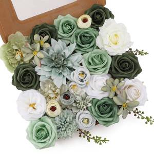 lot 10258 image: Floweroyal Artificial Flowers Combo Green Flowers Mix Silk Flowers Dahlia Roses with Stems for DIY Wedding Bridal Bouquets, Baby Shower, Floral Arrangement, Table Centerpieces, Home Decorations.