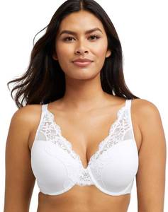 lot 10272 image: Bali Womens One Smooth U Lace Underwire Bra, Comfort Stretch Full-Coverage Convertible Bra, White, 38DD US