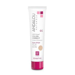 lot 10276 image: Andalou Naturals 1000 Roses CC Color  Correct with SPF 30, Sheer Beige, 2-in-1 Face Sunscreen  CC Cream for Sensitive Skin, Helps Correct Uneven Skin Tone, Reef Safe Sunscreen, 2 Fl Oz