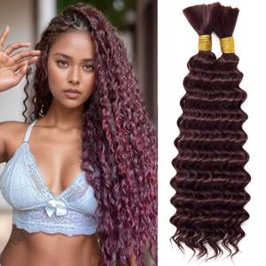 lot 10283 image: Burgundy Deep Wave Bulk Hair for Braiding 200g Curly Hair for Bohemian Knotless Braids Boho Braids Curls 2 Boundle 20 Inch Boho Curl for Micro Braiding No Weft, 99J