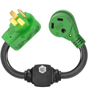 lot 10288 image: RVGUARD Overload Protector 50 Amp to 30 Amp RV Adapter Cord with Circuit Breaker, NEMA 14-50P to NEMA TT-30R Electrical Power Adapter with LED Power Indicator, 18 Inch, Green, ETL Listed