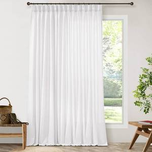 lot 10294 image: White Linen 100 Inch Wide Curtains 90 Inches Long for Living Room Divider Light Filtering Semi Sheer Modern Farmhouse Pleated Curtain with Hooks Rings for Patio Sliding Door Dining Room Large Window