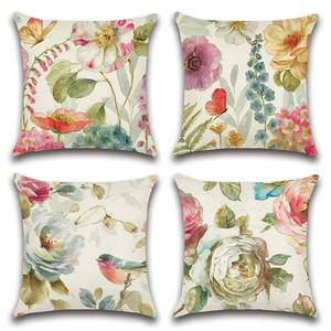 lot 10300 image: Artscope Set of 4 Waterproof Throw Pillow Covers 18x18 Inches, Colorful Flowers Bird and Butterfly Pattern Decorative Cushion Covers, Perfect to Outdoor Patio Garden Living Room Sofa Farmhouse Decor