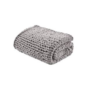 lot 10306 image: Madison Park Boho Throw, Soft Blanket Handmade Gift Home Decor, Lightweight & Breathable All Seasons Spring Chunky Knit, Knitted Throw for Couch, Bed Blanket, 50x60 Grey