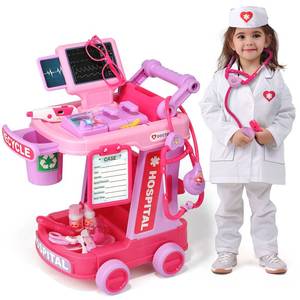 lot 15952 image: Liberry Doctor Kit for Toddlers Aged 2 3 4 5, Pretend Doctor Play Set for Kids with Cart, Costume and Stethoscope, Role Play Medical Toys for Girls Boys(Pink)