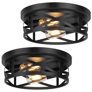 lot 15956 image: 2-Light Flush Mount Ceiling Light Fixtures, 2-Pack Farmhouse Black Ceiling Lights, Industrial Metal Cage Light Fixtures with Adjustable Head for Bedroom Hallway Kitchen