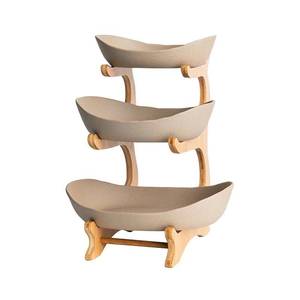lot 15963 image: 3 Tier Fruit Basket, Ceramic Fruit Bowl for Kitchen Counter, Home Fruit Bowl Set with Holder for Fruit Veggies Tray Snacks Nuts Bread Candy Storage Holder (Porcelain)