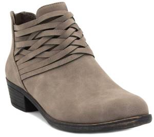lot 15968 image: LONDON FOG Womens Mittle Dress Block Heel Ankle Boot, Ladies Back Zip Bootie with Criss Cross Wraparounds Grey 8