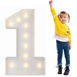 lot 15973 image: 3FT Light Up Numbers Pre-Cut Frame Giant Marquee Numbers 1, Mosaic Numbers for Balloons, First 1st 21st Birthday Anniversary Decorations Party Decor