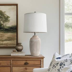 lot 15987 image: USumkky 24.5 Vintage Ceramic Pot Table Lamp, Farmhouse Rustic Lamp for Living Room,Single Bedside Lamp for Bedroom, End Tables and Nightstand