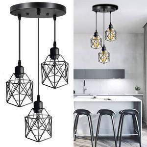 lot 15989 image: Lysed Industrial Pendant Light 3-Light,Adjustable Hanging Light Fixtures,Vintage Farmhouse Pendant Light with Metal Caged for Kitchen Dining Room Hallway,E26 Base,Black