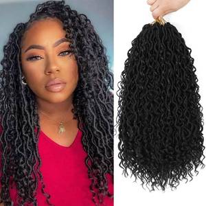 lot 16004 image: 8 Packs Goddess Faux Locs Crochet Hair for Black Women,Natural Black Goddess Locs Crochet Hair, Boho Style Locs, River Hair with Curly Ends (18Inch, 1B#, 8Packs)