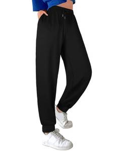 lot 16010 image: ASIMOON Sweatpants Women with Pockets Loose Lightweight Stretch Yoga Lounge Pants Comfy Drawstring Workout Jogging Pants Black