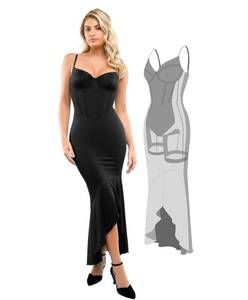 lot 16014 image: Popilush Corset Dress Built in Shapewear - Formal Dress for Women Deep V Neck Maxi Slip Bridesmaid Dresses for Wedding Pure Black