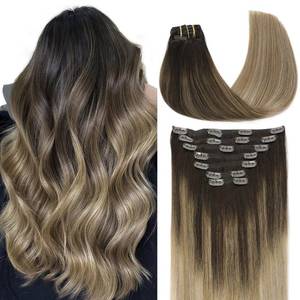 lot 16024 image: VINBAO Thicker Clip in Hair Extensions Real Human Hair, 16inch 140g 7Pcs, 2618 Balayage Dark Brown to Dirty Blonde, Human Hair Clip in Hair Extensions Double Weft (#HC2618,16)