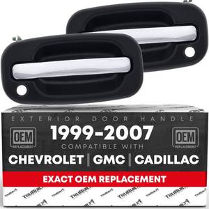 lot 16031 image: Exterior Front Driver & Passenger Door Handle - Compatible with 1999-2007 Chevrolet Avalanche Silverado Suburban Tahoe GMC Sierra Yukon Cadillac Escalade - Chrome - OEM 15745149, 15745148, 15034985