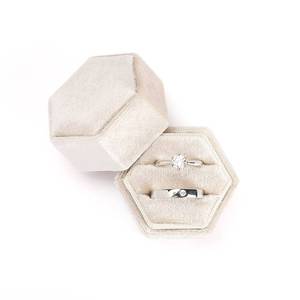 lot 16034 image: Etercycle Velvet Jewelry Ring Box, Hexagon Premium Gorgeous Vintage Double Ring Gift Box with Detachable Lid for Proposal Engagement Wedding Ceremony(Beige)